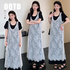 批发实拍現货2026夏装套装蕾丝拼接设计感<b class='q'>针织</b>长裙洋气宽松休闲<b class='q'>连衣裙</b>