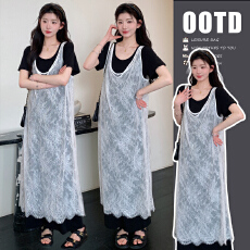 批发实拍現货2026夏装套装蕾丝拼接设计感<b class='q'>针织</b>长裙洋气宽松休闲<b class='q'>连衣裙</b>