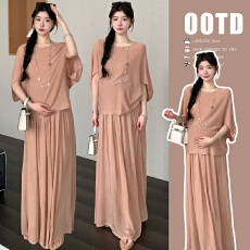 批发实拍現货2026春夏新品圆领长袖A摆设计简约气质上衣+半身裙两件套