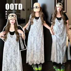 批发現货新品~2026夏装懒人气质穿搭假两件蕾丝纯棉连衣裙长款连衣裙