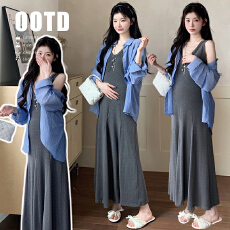 批发現货<b class='q'>实拍</b>~夏装新品套装条纹长袖放哨开衩慵懒衬衫+修身辣妈背心裙