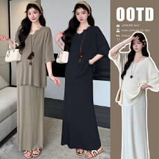 批发实拍现~2026<b class='q'>夏</b>装新品韩版时尚懒人套装穿搭简约上衣+半裙两件套