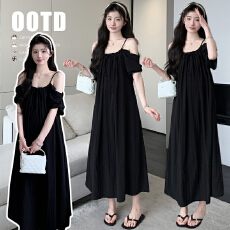 批发实拍现~2026夏装新品韩版时尚宽松<b class='q'>纯棉</b>露肩简约两穿辣妈<b class='q'>连衣裙</b>