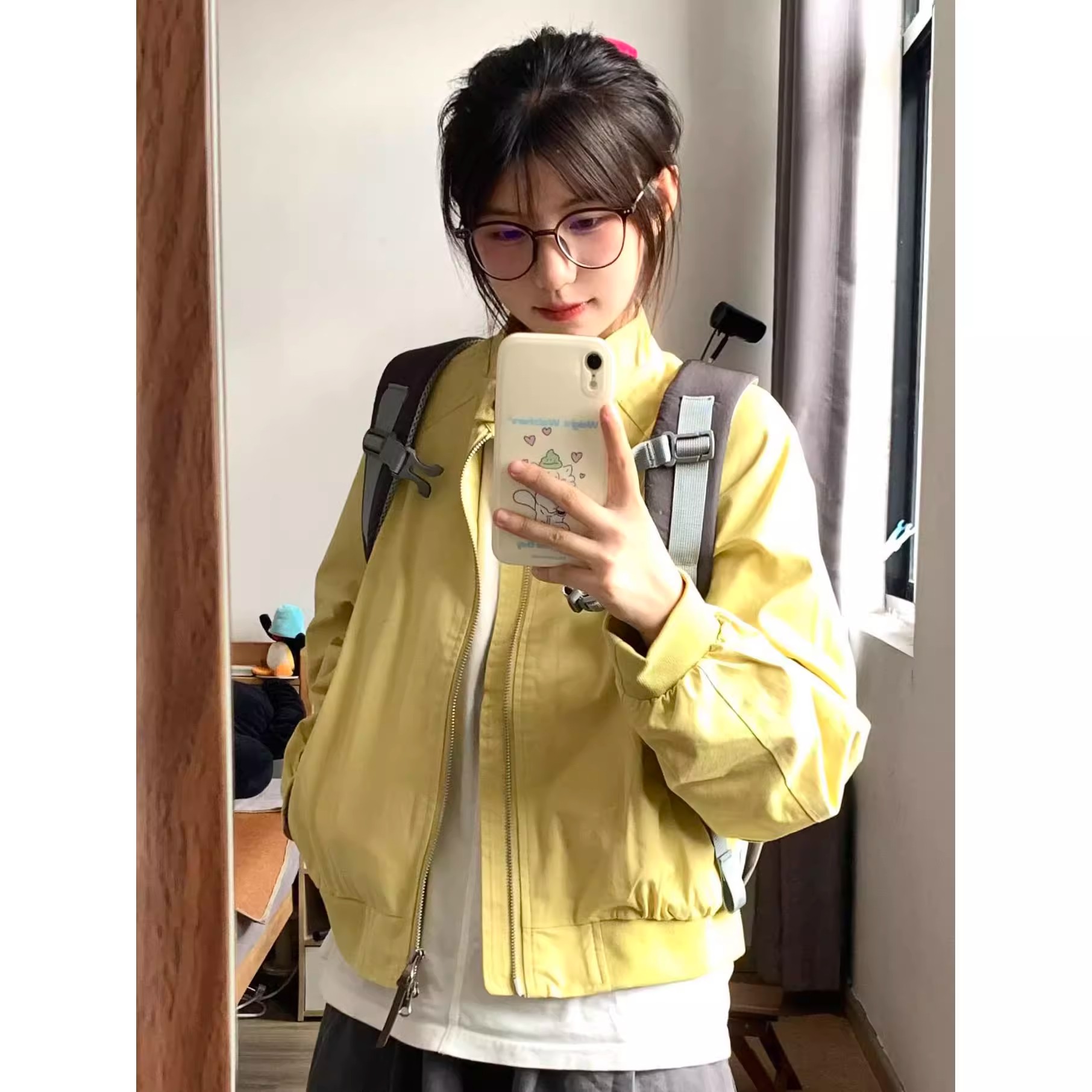 일본식 레트로 황색 워크웨어 여성 코트 새로운 작은 키 도파민 착용 가져 가라. 야구 유니폼 재킷