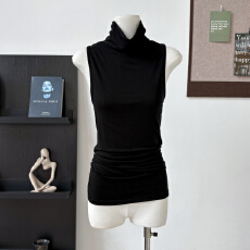 批发YUYUREAL 奥地利兰精天丝后背扭结堆堆领半高领背心露背无袖上衣