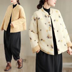批发实拍~文艺夹棉加厚碎花棉衣衬衫宽松百搭<b class='q'>中国风</b>开衫棉麻翻领棉服