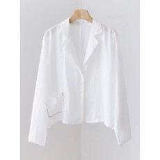 批发文艺纯色休闲<b class='q'>小西装</b>领刺绣外套春<b class='q'>夏季</b>宽松轻薄短款防晒开衫上衣