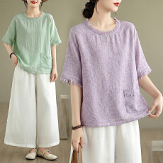 批发实拍~宽松休闲慵懒风流苏毛边短袖<b class='q'>T</b><b class='q'>恤</b>女上衣显瘦洋气好看