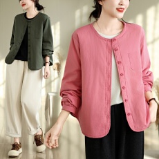 批发<b class='q'>实拍</b>~衬衫夹棉圆领长袖女士保暖休闲百搭棉服内搭外穿秋冬上衣