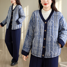 批发实拍~青花瓷国风可外穿棉衣家居服复古条纹宽松显瘦女士开衫<b class='q'>套装</b>