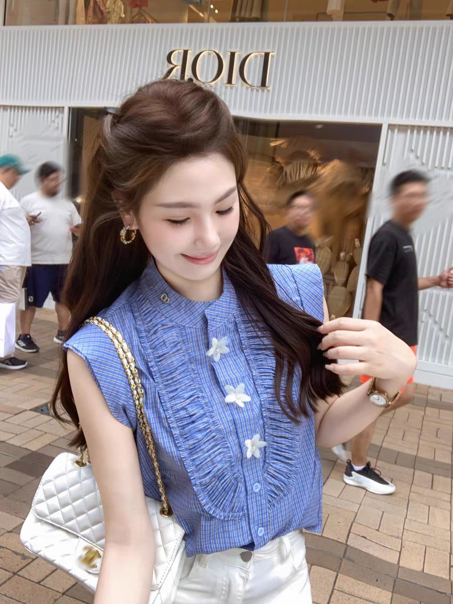 FA35912# 无袖圆领开衫夏季薄款背心立体装饰木耳边设计感潮流女装新款上衣 服裝批發女裝批發服飾貨源