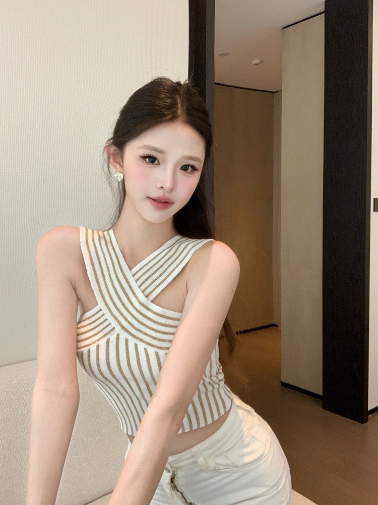 MY16893# 针织吊带小背心女装交叉挂脖性感甜辣妹修身显瘦外穿短款上衣...