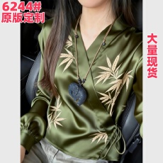 批发橄榄绿麦穗印花上衣新中式国风女装复古改良<b class='q'>唐装</b>掐腰系带<b class='q'>汉服</b>小衫