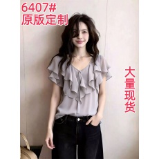 批发法式设计感荷叶边<b class='q'>雪纺衫</b>女短袖气质减龄上衣时尚舒适2026春季新款