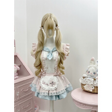 批发少女椰子甜品系布丁奶糕 <b class='q'>夏</b>季黄色泡泡袖上衣+粉蓝花苞背带裙