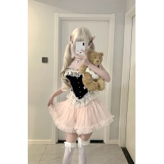 批发实拍实价古董doll~纯欲蕾丝波点胸衣多层纱云朵蓬蓬短<b class='q'>裙</b>套装