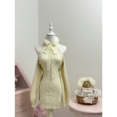 SISI JIANG“日杂宅”法式时尚气质蕾丝花边修身麻花纹针织毛衣