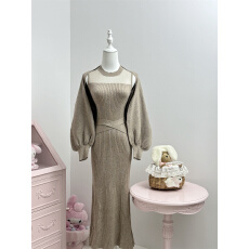 批发甜水仙 银座muse裙 日系系带罩衫 <b class='q'>无袖</b>背心针织连衣裙两件套