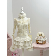 批发SISI JIANG“杏仁烤奶”千金少女感<b class='q'>蕾丝</b>花边针织花纹上衣毛呢短裙