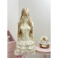 批发实拍实价“杏仁烤奶”千金少女感<b class='q'>蕾丝</b>花边针织花纹上衣毛呢短裙