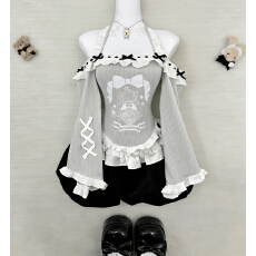 批发少<b class='q'>女</b>椰子角色系 灰糖啵啵独特绝美小套装一字肩<b class='q'>打底衫</b>上衣+南瓜裤