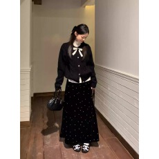 批发<b class='q'>黑色</b>圆领麻花<b class='q'>针织</b><b class='q'>开衫</b>外套女冬季新款高级感宽松百搭上衣潮