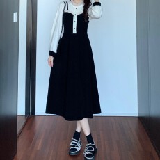 批发<b class='q'>气质</b>蕾丝拼接假两件连衣裙女春春法式<b class='q'>气质</b>复古内搭裙