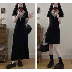 批发2026<b class='q'>夏季</b>新款法式气质假两件短袖连衣裙大码胖mm收腰显瘦气质裙子