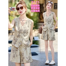 批发<b class='q'>休闲</b>时尚夏季<b class='q'>短裤</b>棉麻套装女2026年新款女装洋气两件套穿搭一整套