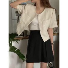 批发chic 法式小香风格子<b class='q'>短</b>袖小<b class='q'>外套女</b>显瘦气质百搭开衫