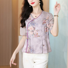 批发新中式妈妈夏款国风小衫阔太太改良古风上衣中<b class='q'>老年</b>女装夏季