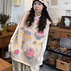 批发<b class='q'>秋</b>冬复古套头无袖上衣精致提花小蛋糕针织背心马甲女微胖大码毛衣