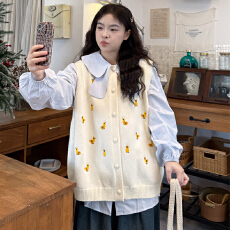 批发秋冬<b class='q'>韩版</b>宽松可爱卡通刺绣针织背心减龄叠穿马甲<b class='q'>大码</b><b class='q'>女装</b>胖mm外套