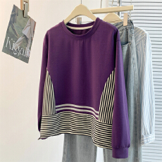 批发实拍设计感洋气减龄时尚休闲百搭卫衣秋<b class='q'>冬</b>韩版条纹拼接高级感T恤