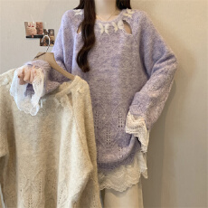 批发实拍~温柔风毛衣女2025大码胖mm秋<b class='q'>冬</b>新款浪漫紫色外套中长款上衣