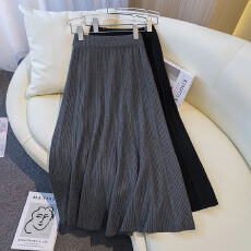 批发实拍大码针织百褶半身裙女秋冬新款高腰显瘦大摆垂感a字长款裙子