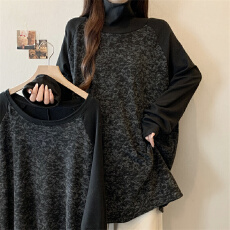 批发实拍欧货加绒上衣2025百搭休闲宽松长袖T恤女大码<b class='q'>高领</b>秋冬<b class='q'>打底衫</b>