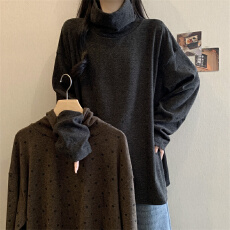 批发实拍胖MM中长款加绒打底衫<b class='q'>秋</b>冬休闲长袖T恤大码百搭显瘦波点上衣