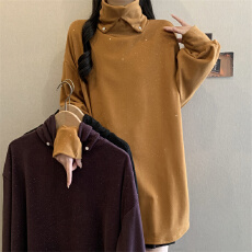 批发实拍大码女装2025<b class='q'>秋</b>冬新款长袖T恤加绒中长款加厚高领上衣