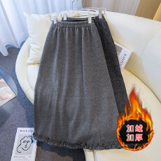 批发实拍微胖大码木耳边半身裙女秋冬加绒加厚保暖<b class='q'>包臀</b>裙中长款a字裙
