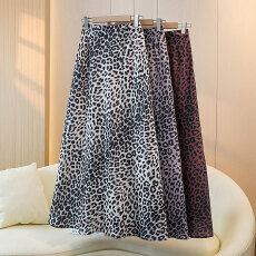 批发实拍大码女装2026豹纹垂感醋酸鱼尾裙高腰遮胯垂感伞裙A字长裙