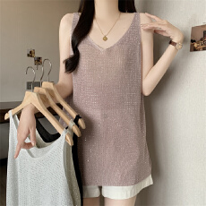 批发实拍2026设计感夏季<b class='q'>大码</b>胖mm吊带背心女内搭亮片针织无袖上衣