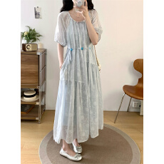 批发实拍夏季遮肉大码女装胖MM短袖连衣<b class='q'>裙</b>波西米亚风长<b class='q'>裙</b>