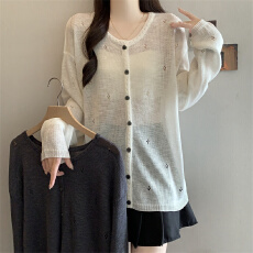 批发实拍大码女装镂空防晒针织衫洋气<b class='q'>时尚</b><b class='q'>外套</b>开衫罩衫上衣