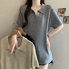 批发实拍2026夏装新款<b class='q'>大码</b>女装胖mm短袖老钱风polo领t恤<b class='q'>针织</b>衫上衣