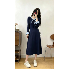 大码法式针织长袖连衣裙女秋冬收腰修身长裙