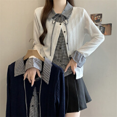 批发实拍 胖妹妹秋装大码女装<b class='q'>格子</b>拼接衬衫显瘦假两件设计感别致上衣
