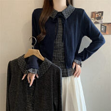 批发大码拼接假两件<b class='q'>格子</b>衬衫秋装女款2026新款漂亮巨好看上衣女