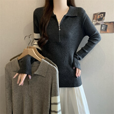 批发实拍~ 大码胖MM秋季新款POLO领<b class='q'>长袖</b>套头正肩上衣针织衫毛衣女