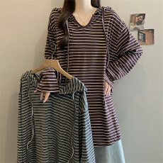 批发实拍 秋季大码女装<b class='q'>韩版</b>气质休闲连帽恤中长款宽松遮肉<b class='q'>长袖</b>上衣女